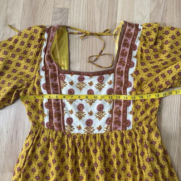 Bohme Floral Rayon Maxi Dress Women XL Yellow Boho Cottagecore Hippie Festival - Picture 7 of 11